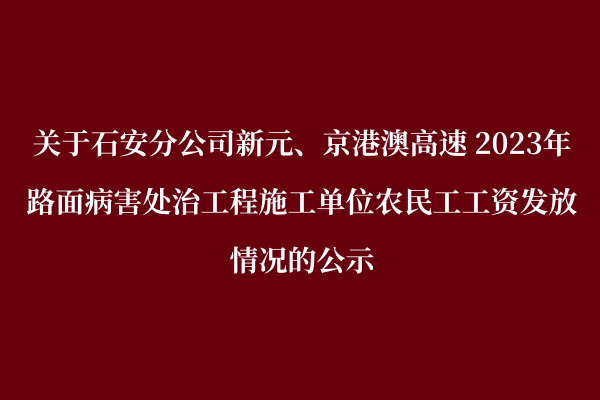 关于石安分公司新元、京港澳高速 2023年路面病害处治工程施工单位农民工工资发放情况的公示